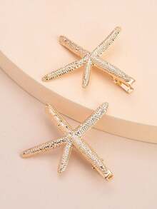 2/5pcs Starfish Decorative Crocodile Clips, Bohemian Style Hair Clips, Hair Claws, Hair Pins, Party Hair Accessories, Hair Decoration - Gold - View 3
