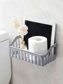1pc No-Drill No Damage Bathroom Storage Rack Plastic Wall-Mounted Shelf Kitchen Organizer Basket Multi-Function Toiletries Holder - A - View 4