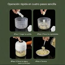 [Licuadora de alimentos]Mini Procesador de Alimentos Eléctrico Picador de Ajo de 250ml, Triturador Portátil Recargable USB para Cocina, YRQC - Blanco - Ver 8
