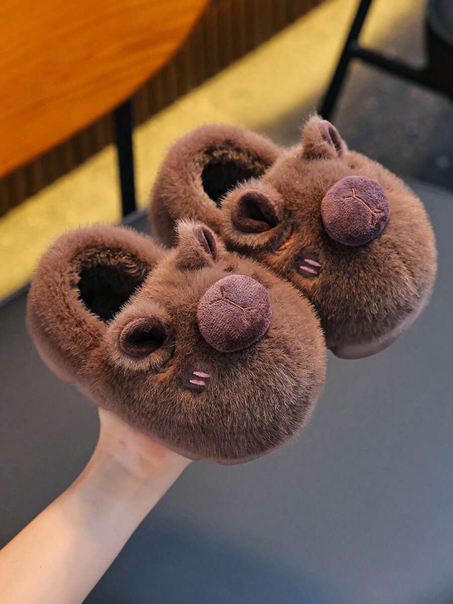 1 Pair Capybara Kids Plush Slippers, Boys Winter Cartoon Cute Non-Slip Indoor Girls Baby Fuzzy Slippers