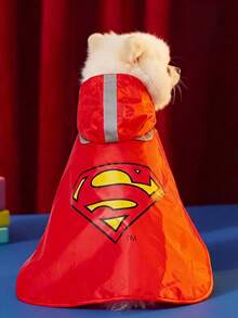 SUPERMAN X PETSIN 1pc Red Hooded Rain Poncho For Dogs, Pet Outdoor Raincoat - Red - View 2
