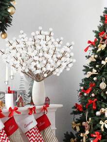 1/6/12pcs Frosted White/Red Berry Sprigs (Approx. 8.9 Inches) - Suitable For Wedding Parties, Valentine's Day, Home Decor, And DIY Christmas Wreath Making. - White - View 1