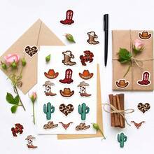 500pcs Cowboy Style Graffiti Roll Stickers, Western Cowboy Style, 1 Inch Asymmetrical Shape, 10 Designs, Sealing Labels For Envelope, First Day Of School - Multicolor - View 5