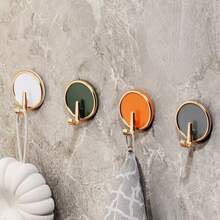 1Pc/4/8Pcs Gold Rim Round No-Drill Adhesive Hooks, Colorful Wall Hooks, Bathroom Towel Hooks, Key Hooks, Strong Traceless Adhesive Hooks - Multicolor - View 4