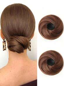 2/1pc Elegant Women's Stretchable Bun Hairpiece With Clip - High-Temperature Synthetic Fiber, Versatile For All Hair Types, Secure Fit Design For Daily Wear And Gatherings - Multicolor - View 16