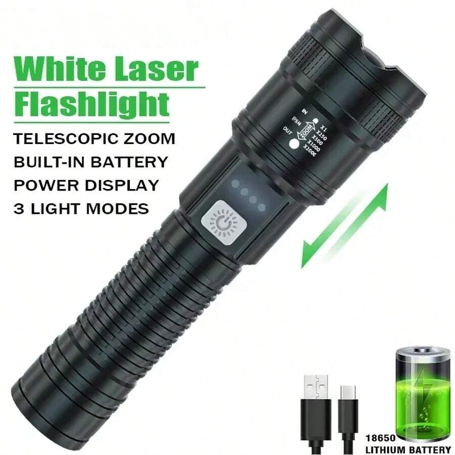 Potentes linternas LED P70, luzáctica ultrabrillante, focos de emergencia, luz con zoom telescópico, batería incorporada, 5000LM - láser blanco - Ver 1