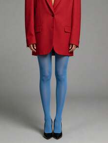 Élanzette 1pc Women's Shiny Blue Glossy Tights, Suitable For Fashionable Daily Wear - Multicolor - View 5