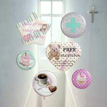 6pcs Coquette Style Cute Bear Cake Coffee Heart Star Glitter Brooch Pins, Vintage Pattern Decorative Brooches, Suitable For Backpack And Clothing Decoration - A - View 7