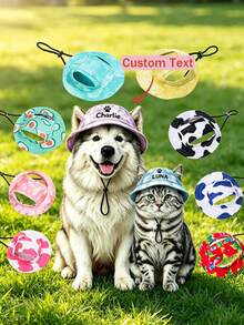 Personalized Dog & Cat Sun Hat, Customizable Name And Heart Bone Pattern, Ear-Exposed Summer Hat, 5 Colors Available, Pet Outdoor Walking And Grooming Accessory, Suitable For Small Dogs And Cats Gift - Multicolor - View 5