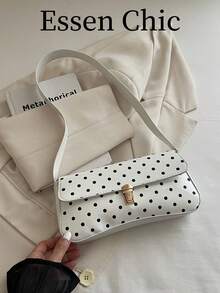 1pc White Polka Dot PU Baguette Shoulder Bag For Women - White - View 2