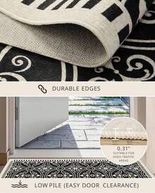 Latte&Fog Alfombras de 153 x 215 cm para Sala de Estar y Dormitorio,Moderna Abstracta Lavable, de Pelo bajo Antideslizante Estilo Boho para Sala de Estar, Oficina, Dormitorio(Negro 5x7ft) - Plateado - Ver 8