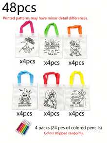 60/48/24/12pcs Halloween DIY Gift Bags, Graffiti Tote Bags, Various Pumpkin Graffiti Tote Bags, Witch Graffiti Tote Bags, With Colorful Handles, Atmosphere Creating Supplies, Holiday Photo Props, Suitable For Halloween Group Activities, Party Gift Packaging Bags - View 13