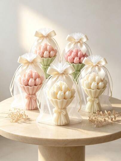 6pcs Tulip Bouquet Soy Wax Candles, Cute Bouquet Gift, Suitable For Birthday, Home Decor, Back To School, Valentine's Day, Mother's Day, Also Suitable For Indoor Decoration, Graduation Gift, Women's Gift
