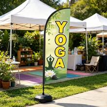 商用 YOGA 羽毛旗 7.2 英尺戶外耐撕裂聚酯纖維廣告拱形旗幟（含旗桿與地樁），適用於商店、派對及店面裝飾 - 瑜珈 - 查看 3