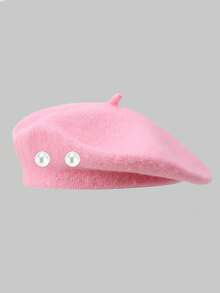 1pc Detachable Pearl Beret Hat For Women, Autumn/Winter Korean Style Lady Pumpkin Beret, Japanese Casual Wool Warm Hat - Multicolor - View 23
