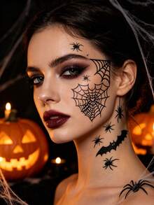 10pcs Spider Eye Shadow Tattoos, Featuring Various Spider Web And Spider Designs, Suitable For Areas Around The Eyes, Neck, Arms, Ankles, Etc. Can Be Customized DIY-Style, Perfect As Halloween Gifts For Friends - Black - View 3