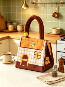 Joivida 1pc/6pcs Cute House Print Lunch Tote Bag, Soft Comfortable Handle, Secure Zipper Closure, Large Capacity Interior For Meals And Utensils, Fresh Color Design, Suitable For Office, Picnic And Daily Outings - Multicolor - View 8
