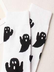 1/5/10/20 Pairs Women's Humorous Ghost Pattern Mid-Calf Socks, Suitable For All Seasons, Casual And Cute, Perfect For Daily Wear - Multicolor - View 2