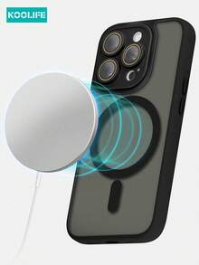 Koolife 1pc Apple 17 Magnetic Wireless Charging Solid Color Full Coverage Anti-Drop Lens Protector TPU+PC Matte Spray Painted Phone Case Premium Feel For IPhone 18 Pro Max, 17, 17 Pro Max, 16 Pro, 15 Pro Max, 13 Pro, 15, 14, 14 Pro, 13, 12 Pro Max, 11 Pro Max, 15 Plus, 16 Plus - Black - View 4