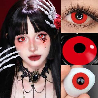 1 paar contactlenzen, verkrijgbaar in wit, zwart en rood, geschikt voor cosplay. Zachte textuur, kan worden gebruikt als make-updecoratie voor speciale gelegenheden. Geschikt voor Halloween-kostuums, ook toepasbaar voor cosplaygames en make-upbehoeften tijdens vakanties