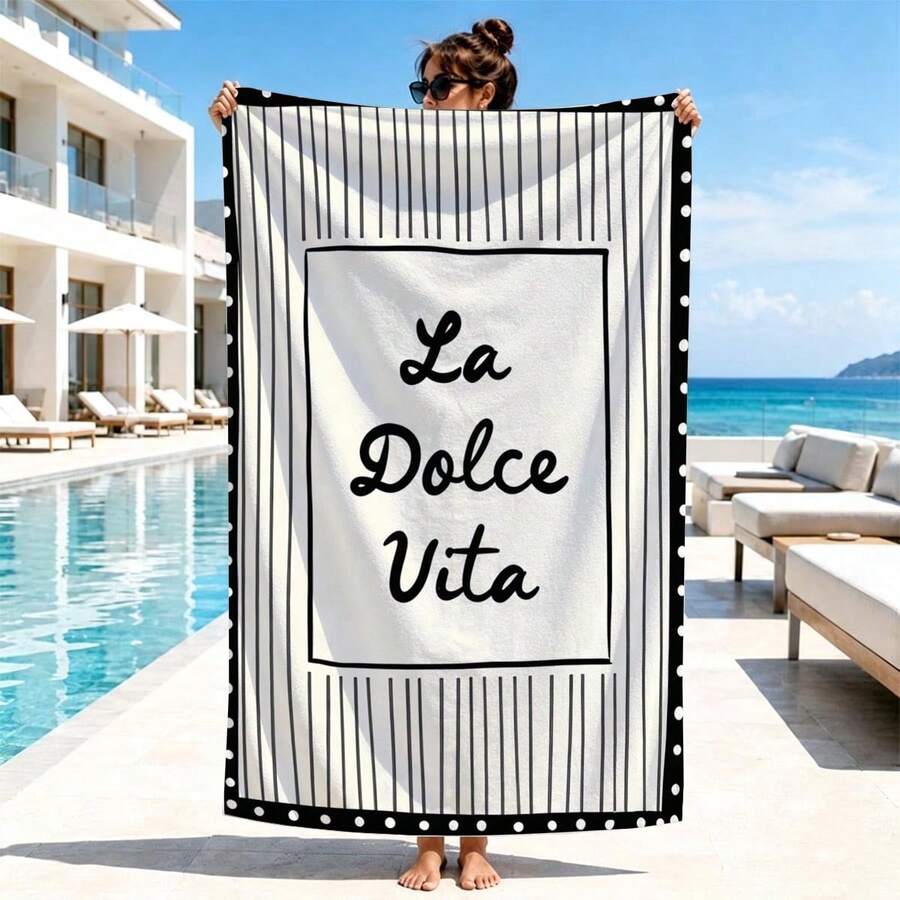 1pc Black & White Retro Striped Beach Towel, Soft Absorbent Lightweight Towel, Suitable For Adults And Teens, Perfect For Beach, Travel And Swimming Beach Blanket - Multicolor - View 1