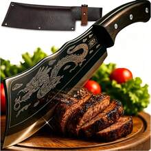 Faca Cozinha Chef Afiada, Cortar Carne Açougueiro Praticidade Na Cozinha Com Bainha - Preto - Visão 1