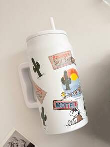 1pc Snoopy 50oz Large Capacity Insulated Tumbler, Portable Travel Cup, Stainless Steel Coffee Mug With Straw - Multicolor - View 12