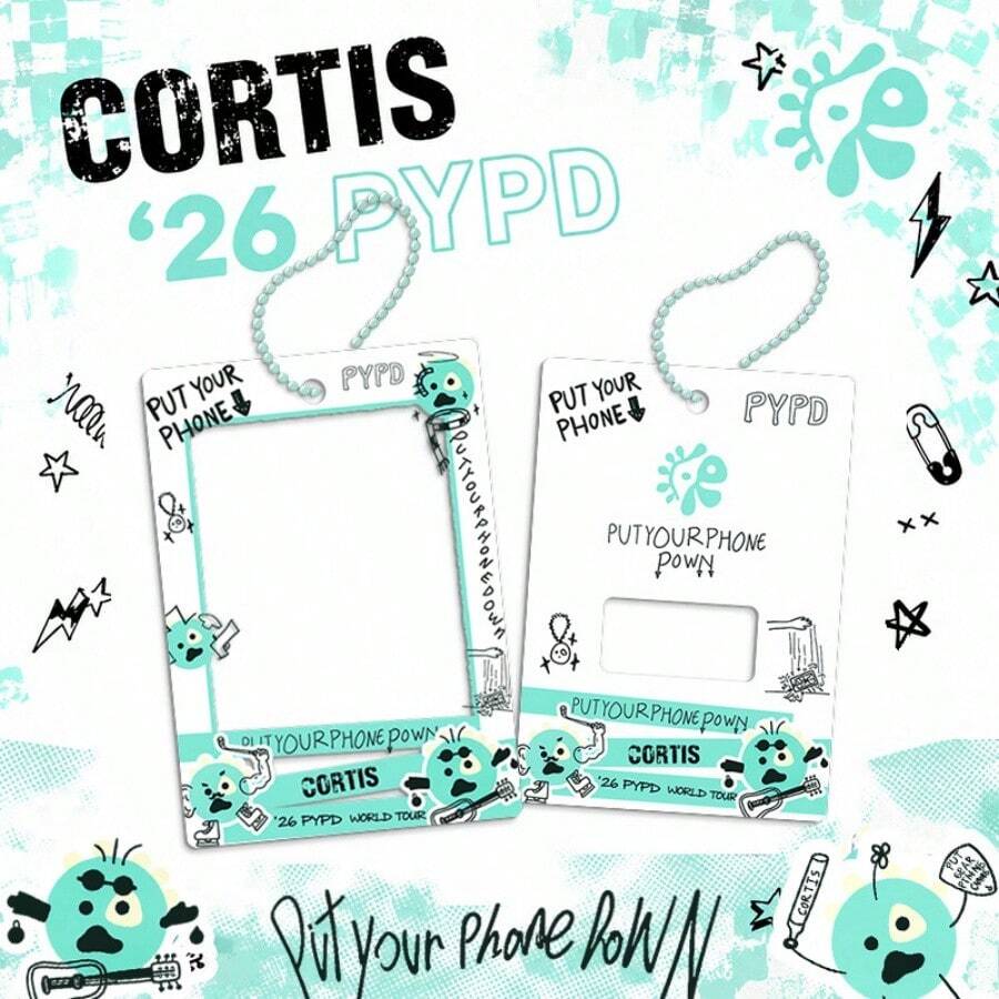 COR/TIS 2026 PYPD World Tour Theme Card Holder Pendant, Featuring "PUT YOUR PHONE DOWN" Core Design With Exclusive Hand-Drawn Quirky Cartoon Character, Fresh Mint Green Graffiti Style With High Recognition, Beaded Chain Lanyard For Portable Hanging, Compatible With Standard 3-Inch Small Cards And Mini , Hard Shell Material To Prevent Folding And Scratching For Card Protection, Can Be Hung On Bags And Keychains, Combines Storage And Decorative Functions, Ideal Fan Support, Collection, And Daily Accessory For New Boy Band Tour Limited Edition