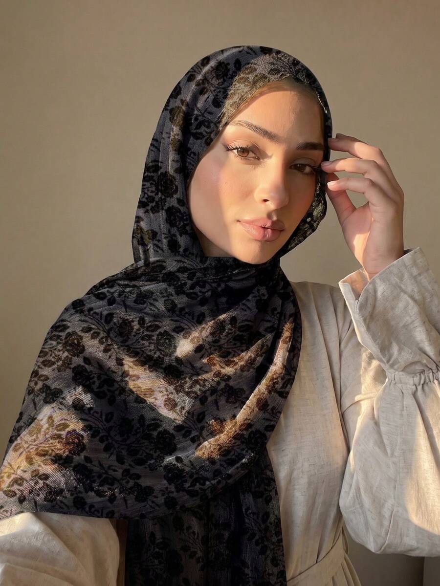 1pc Women's Scarf With Bohemian Floral, Watercolor, Marble, Ripple, Tie-Dye Prints, Suitable For Daily Wear