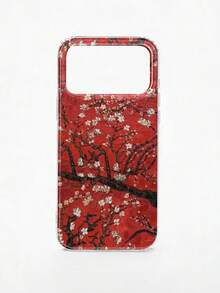 1pc Chinese Traditional Painting Apricot Blossom Pattern Art Phone Case, Compatible With IPhone 17 Pro Max 17 16 15 14 13 Pro Max 12 11, Back Phone Protective Shell - Red - View 3