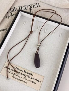 1 dây chuyền dài mặt giọt nước bằng da mỏng thiết kế độc đáo, phong cách tối giản, có thể điều chỉnh, phụ kiện dây chuyền áo len cho mùa thu/đông - vòng cổ - Xem 13