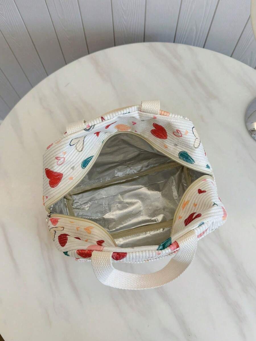 便攜保溫便當袋 學生加厚可愛午餐水果袋 彩色愛心印花保溫餐袋 - 彩色 - 查看 1