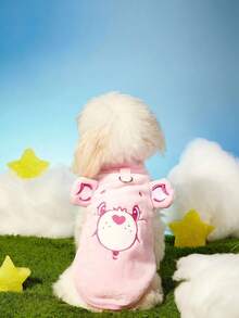 Care Bears X PETSIN 1件刺绣泰迪熊宠物猫狗通用粉色毛绒保暖舒适无袖外套，狗狗可拉扯毛绒外套 - 淺粉色 - 查看 2