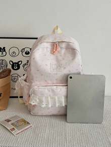Dedoo 3pcs Backpack, Lunch Bag, Pencil Case Set, Full Floral Print, Waterproof Lace Trim Multi-Zipper Pockets, Large Capacity Storage, Suitable For Teenagers School Daily Use - Pink - View 8