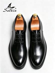 Salkin 復古奢華設計男士正裝鞋 繫帶圓頭德比鞋 優雅紳士正式鞋 適合商務通勤 柔軟舒適 辦公日常 返校學生鞋 情侶約會浪漫晚宴男鞋 節日禮物 婚禮新郎鞋 全季節適用 - 黑色 - 查看 2