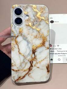 1件裝 透明軟 TPU 手機殼 白色大理石金箔紋理印花，適用於 iPhone 17 Pro Max、16、15、14、13、12、11 Pro Plus 16，全包高凸鏡頭保護，奢華簡約防震保護殼 - 彩色 - 查看 2