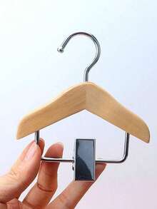 Small Wooden Clothes Hanger With Stainless Steel Clips, Pet Clothing And Accessories Hanging Rack, Polished Finish, Space-Saving Design, Suitable For Hanging Small Items, Bathroom Storage Rack - Multicolor - View 8