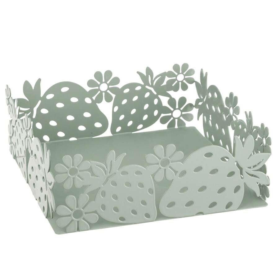 Baroni Home Portatovaglioli in Metallo Decorato, Design Moderno per Tavola e Cucina, Linea Fragola, 16x16x6 cm - Portatovaglioli - Visualizzare 1