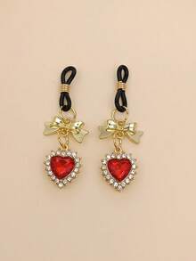 2pcs Fashion Metal Heart Pendant Jewelry, Non-Pierced, Romantic Elegant Adjustable Knot, Suitable For Daily Wear - Multicolor - View 1