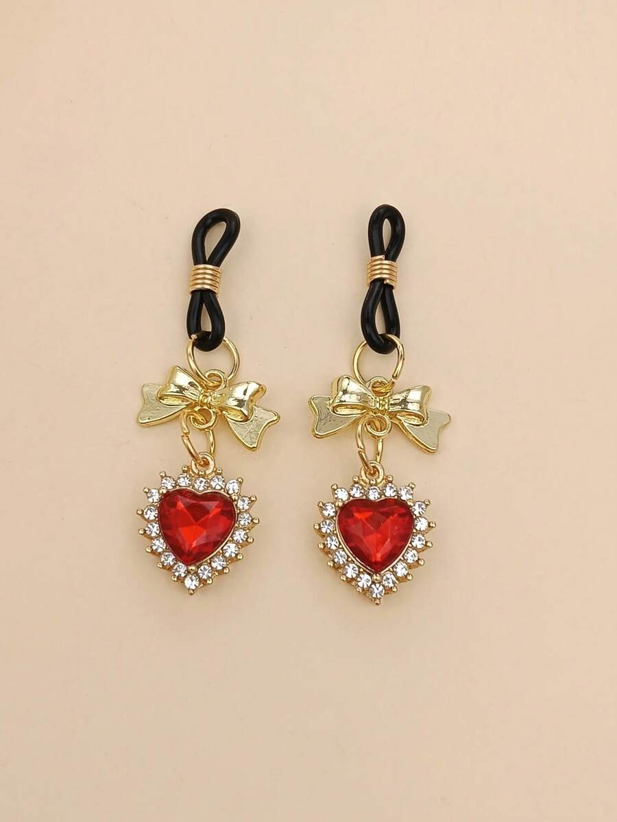2pcs Fashion Metal Heart Pendant Jewelry, Non-Pierced, Romantic Elegant Adjustable Knot, Suitable For Daily Wear - Multicolor - View 1
