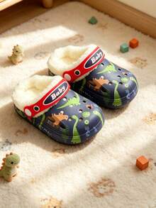 New Cartoon Dinosaur & Rabbit Decor House Slippers, Suitable For Boys & Girls Daily Home Wear, Soft & Warm Lining - Navy Blue - View 5