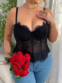 Corset phong cách cung đình Pháp màu đen viền ren, dây đeo spaghetti ren - màu đen - Xem 11