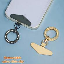 1pc/3pcs 2-In-1 360° Rotating Stainless Steel Ultra-Thin Phone Lanyard Clip, Triangular Connector + Metal Rhinestone Round Spring Ring, Anti-Drop Finger Strap With Decorative Charm, DIY Creative Personalized Fashion Phone Lanyard Connector, Phone Case Back Adhesive Pad Fixed Bracket, Universal Phone Accessory - Multicolor - View 5