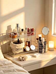 1pc/3pcsMinimalist Countertop Storage Rack, Metal Wire, Multi‑Layer Rectangular Frame, Open Grid Compartments, For Cosmetics And Skincare Storage, Desktop Organizer Shelf For Vanity Table, Bedroom Countertop, Household Daily Storage, All Season - Multicolor - View 2
