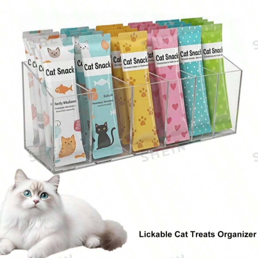 1 buah Kotak Penyimpanan Camilan Kucing yang Bisa Dijilat, Rak Penyimpanan Snack Akrilik untuk Meja, Wadah Penyimpanan Makanan Kucing yang Dapat Diremas dengan Sekat yang Dapat Dilepas, Pengatur Camilan Basah untuk Kucing, Cocok untuk Lemari Dapur, Rak Penyimpanan Makanan, Kulkas, Kotak Penyimpanan Multifungsi yang Hemat Ruang - Normal - View 1