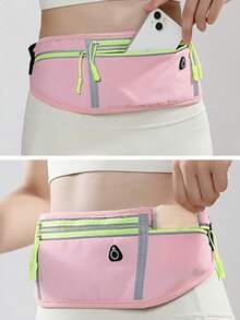 Peach Pink Slim Running Waist Pack, Multi-Pocket Sports Fanny Pack, Adjustable Elastic Waist Belt Bag, Portable Cell Phone Waist Pouch. - Pink - View 2