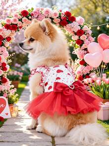 1PC Pet Clothes Small Dog Puppy Cat Cute Multi-Layer Mesh Bowknot Suspender Valentine's Day Heart Puff Dress - Multicolor - View 3