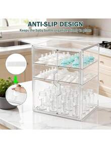 2/3 Tier Baby Bottle Storage Rack, 3-Tier Countertop Baby Bottle Storage Cabinet, Dual Magnetic Doors, Suitable For Baby Supplies, Baby Bottle Storage Cabinet - Multicolor - View 4