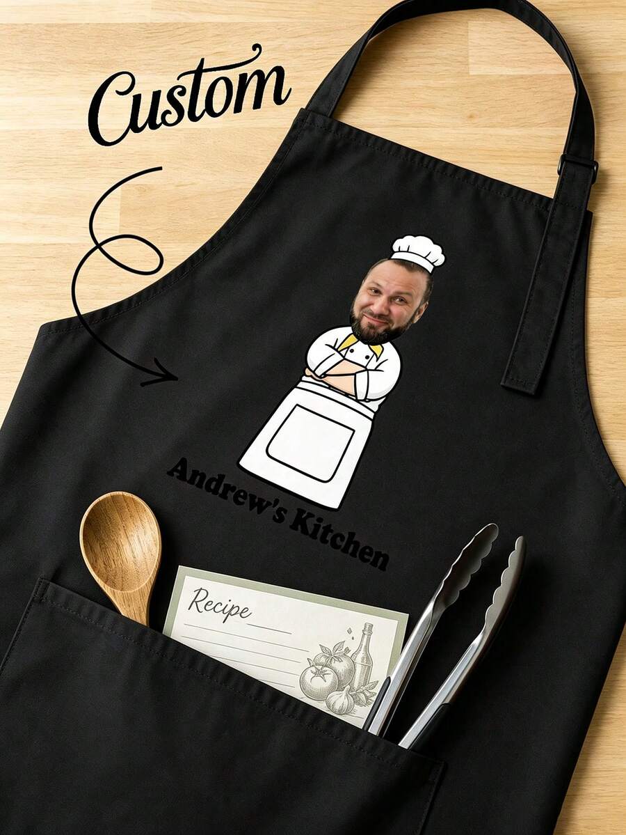 Custom Face Chef Apron, Funny Kitchen Gift For Dad Mom Cook, Christmas Gift For Home Chef, BBQ, Baking Lover