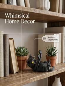 1pc Black Cat Phone Holder (Lying Position), Cute Cat Design, Suitable As Decorative Accessory For Office, Bedroom And Dining Table, Exquisite Ornament, Perfect Gift For Friends - Multiple Styles - View 7